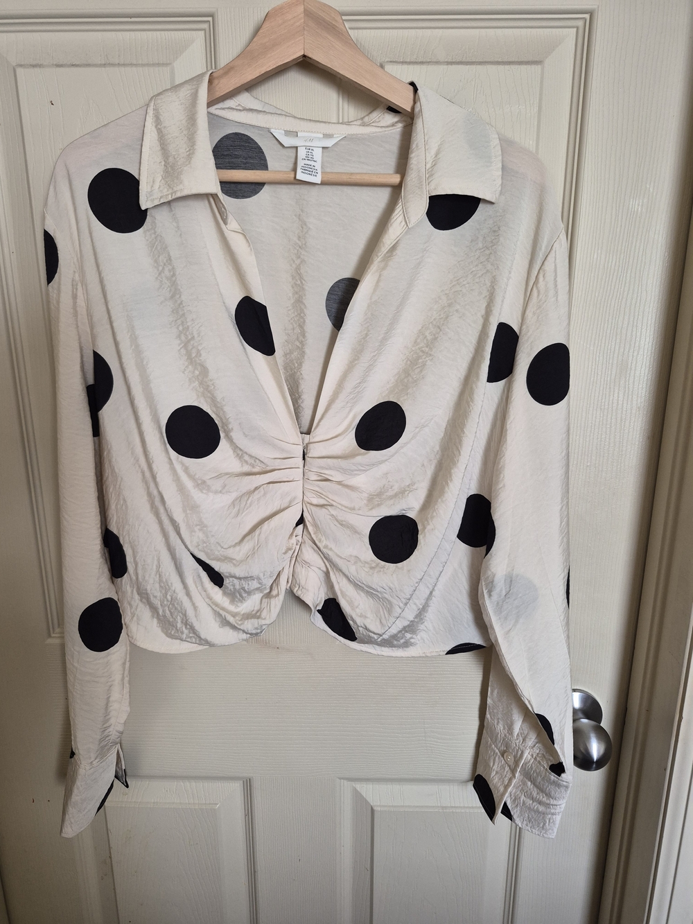 H& M Size M Cream  Blouse with Black Polka Dots